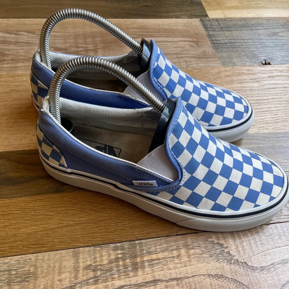 Vans Classic Slip-On Checkerboard Shoes Blue White Women's 7 Men's 5.5
